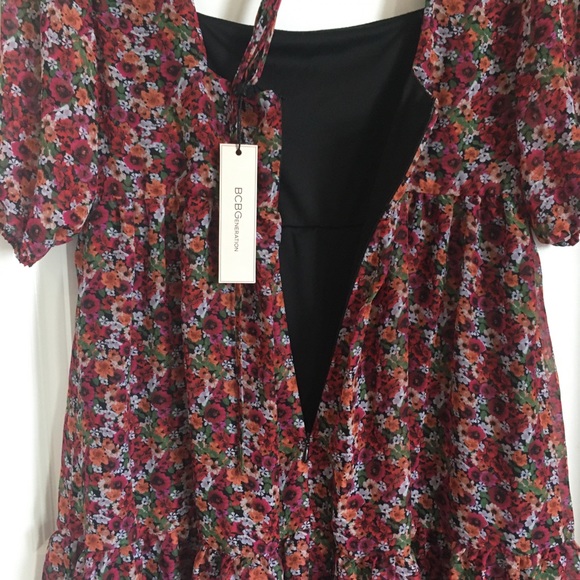 BCBGeneration square neck back drawstring lined babydoll chiffon dress size 6 - Picture 8 of 12